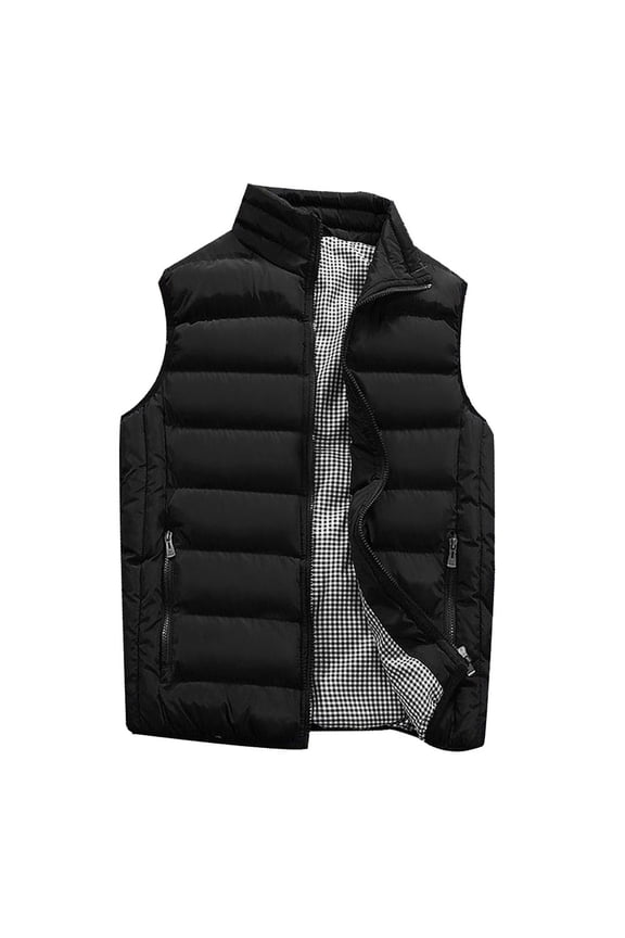 Men's Winter Puffer Vest Coat Casual Warm Zipper Sleeveless Jacket Classic Slim Seam Pea Outwear