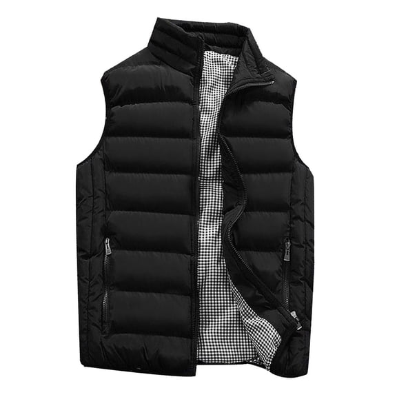 Men's Winter Puffer Vest Coat Casual Warm Zipper Sleeveless Jacket Classic Slim Seam Pea Outwear