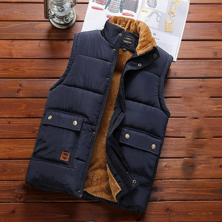 Men's Winter Puffer Vest Quilted Soft Fleece Lining Sleeveless Vest Jacket  Lightweight Warm Down Vest Outerwear Sport Coats