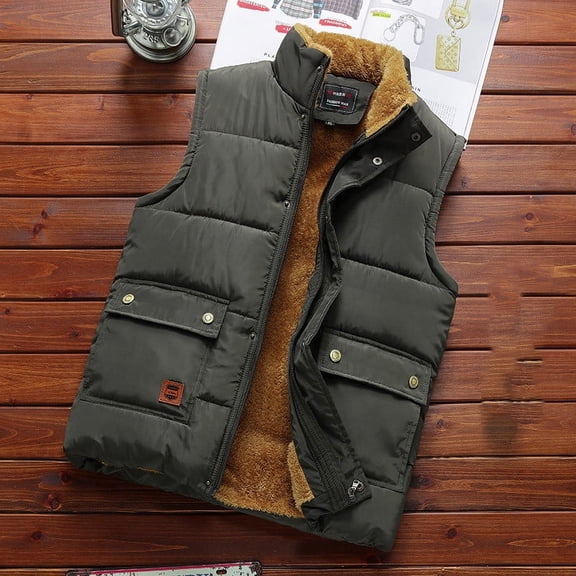 Men's Winter Puffer Vest Quilted Soft Fleece Lining Sleeveless Vest Jacket Lightweight Warm Down Vest Outerwear Sport Coats