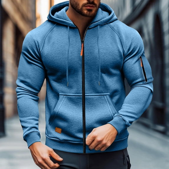 Men's Winter Raglan Sleeve Hoodie Soft Fleece Full Zip Athletic Jacket Wind Resistant Loose Causal Hoodies, L