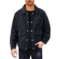 thumbnail image 1 of Men's Winter Retro Long-Sleeve Button-Down Ribbed Workwear Corduroy Jacket with Pockets, Black, Size L, 1 of 4