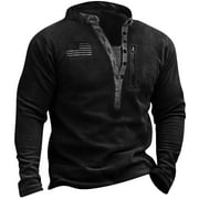 Men's Winter Retro Style Loose Casual Pullover Sweatshirt Staple Button Fleece Hoodie Loose Pullover Long Sleeve V-Neck Shirt/Shirt