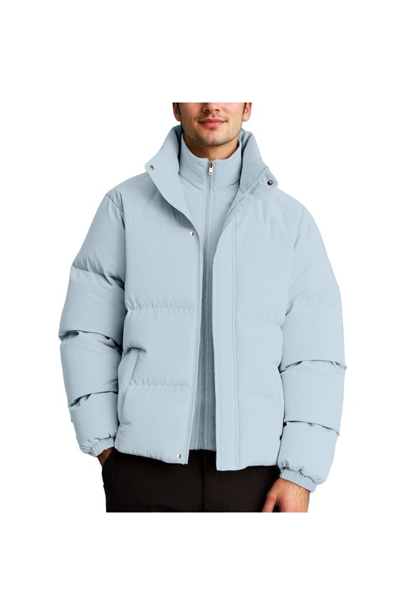 Men's Winter Seasoned Thick Padded Jacket With Two Piece Design Casual Daily Lightweight Insulated Cold Weather Blue M