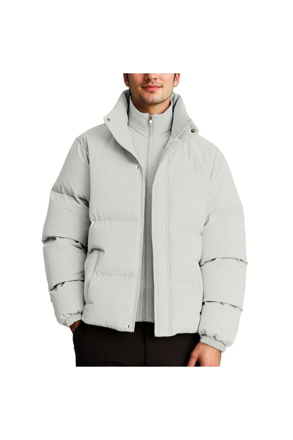 Men's Winter Seasoned Thick Padded Jacket With Two Piece Design Casual Daily Lightweight Insulated Cold Weather White M