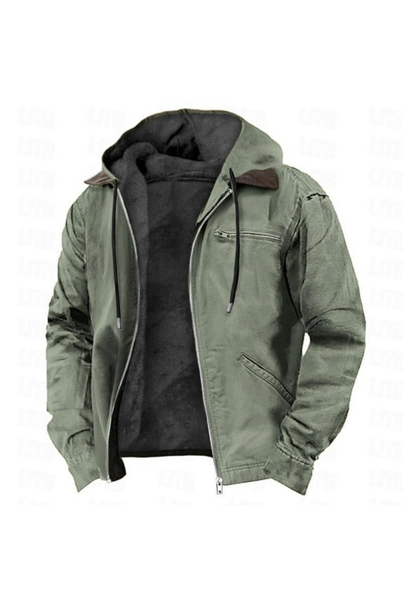 Men's Winter Sherpa Jacket Casual Thicken Multi-Pocket Outwear Jacket Coat With Hood Fleece Lined Cargo Coat Winter Warm Thick Outerwear Coats Up to 65% off Clear!Clearance!!!
