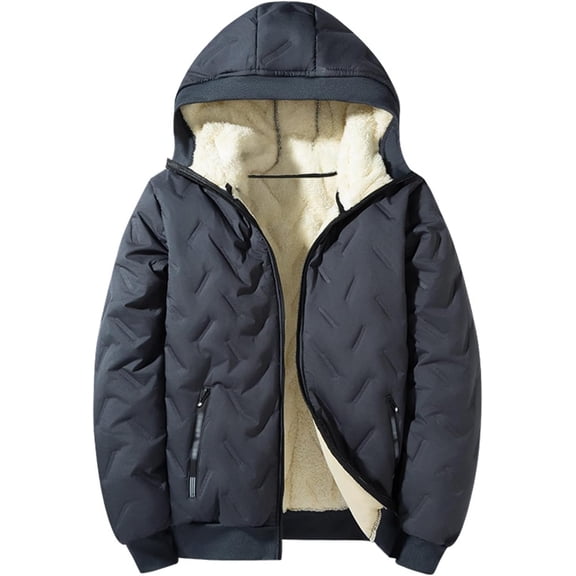 Men's Winter Sherpa Lined Hooded Jacket, Heavyweight Fleece Full Zip Coat, Windproof Thermal Outerwear for Cold Weather
