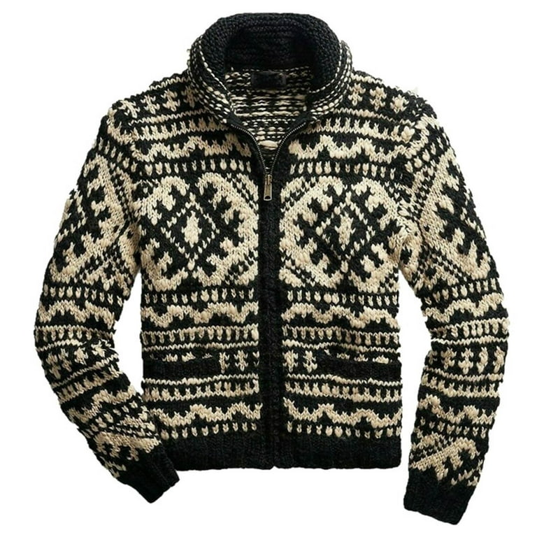 Men's Winter Short Vintage Printed Bottoming Sweater Jacket Long Sleeve  Mens Lightweight Half Zip up Jacket