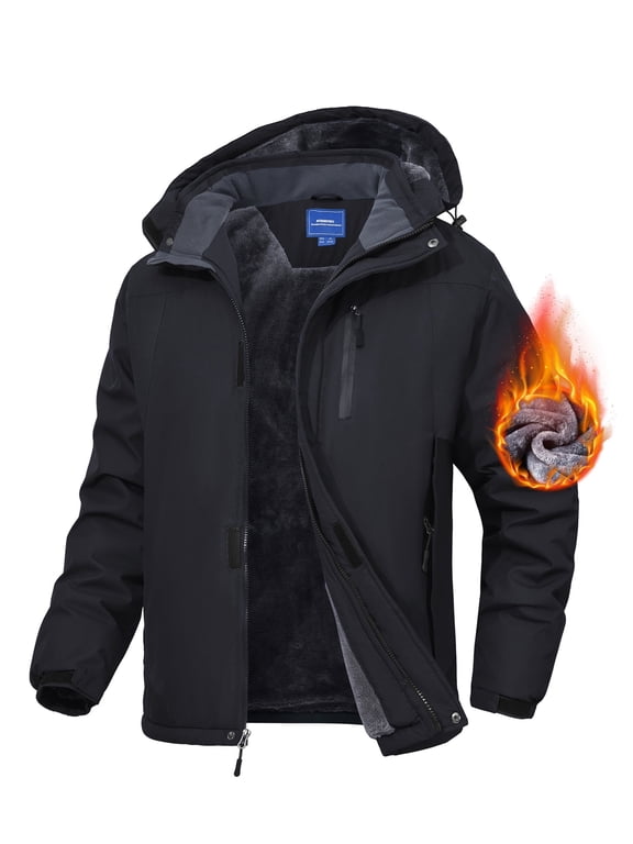Men's Waterproof Ski Jacket Fleece Lined Warm Winter Snow Coat Mountain Windbreaker Hooded Raincoat