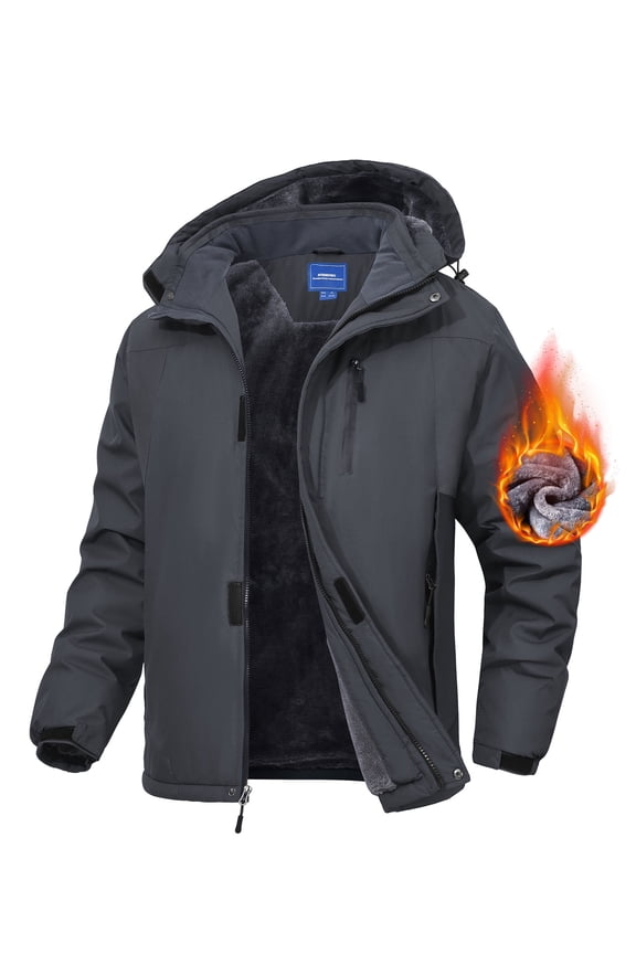 Men's Waterproof Ski Jacket Fleece Lined Warm Winter Snow Coat Mountain Windbreaker Hooded Raincoat