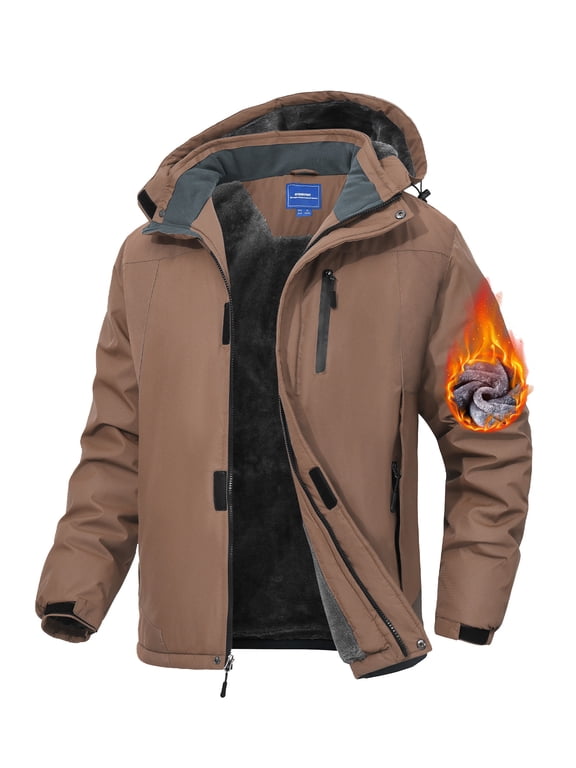 Men's Waterproof Ski Jacket Fleece Lined Warm Winter Snow Coat Mountain Windbreaker Hooded Raincoat