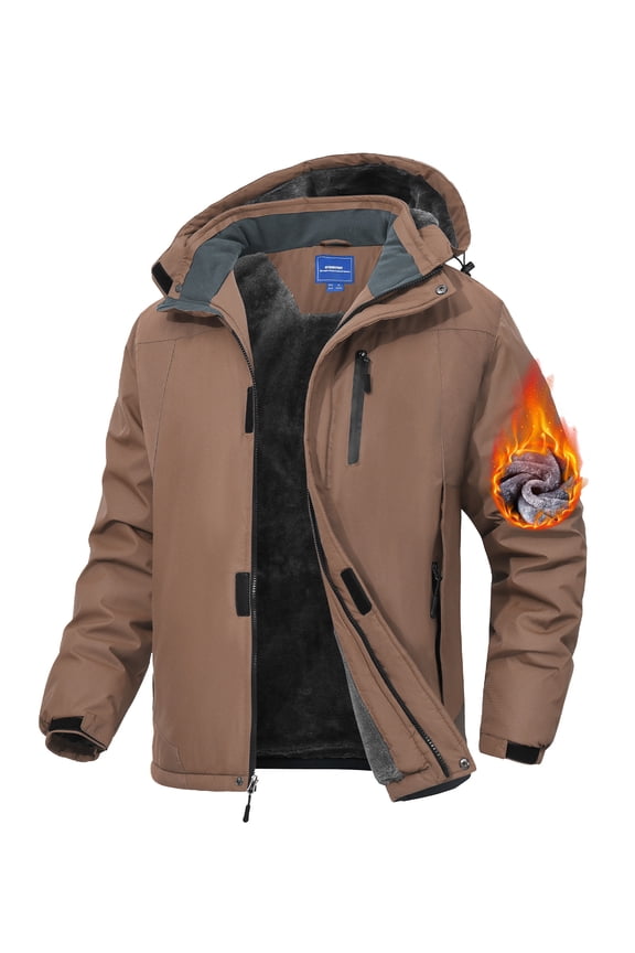 Men's Waterproof Ski Jacket Fleece Lined Warm Winter Snow Coat Mountain Windbreaker Hooded Raincoat