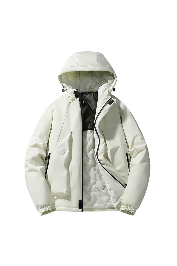 Men's Winter Skiing Jackets Windbreaker Long Sleeve Hooded Parkas Insulatedd Thermal Warm Down Coats White 3XL