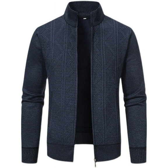 Men's Winter Slim Fit Knitted Sweaters Thicken Warm Stand Collar Cardigan Coats with Zipper Pockets Dark Gray XL
