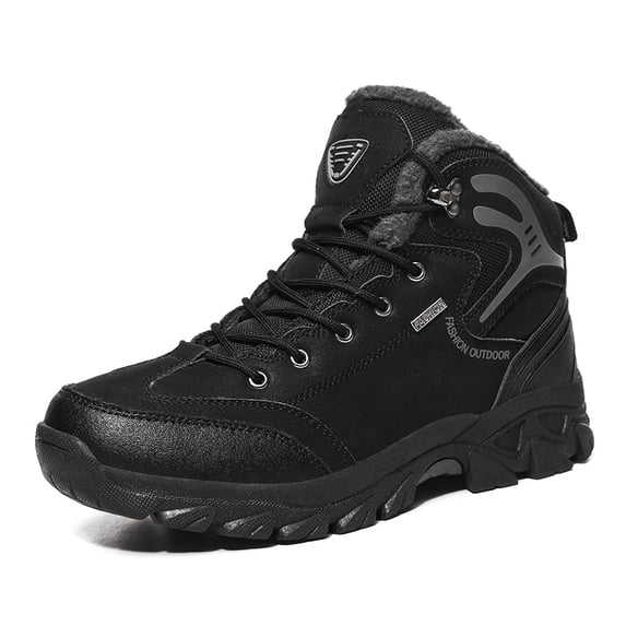 Men‘s Winter Snow Boots Backpacking Booties Warm Ankle Shoes Fur Lined For Outdoor Hiking Non Slip Rubber Sole