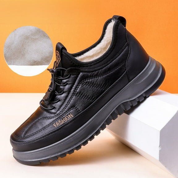 Men's Winter Snow Boots with Fleece Lining - -Slip Rubber Sole, Thickened Insulation & Ankle Support, Round Toe Design for Outdoor Traction on Ice & Snow - Casual Winter Footwear (Black, Super Fiber)