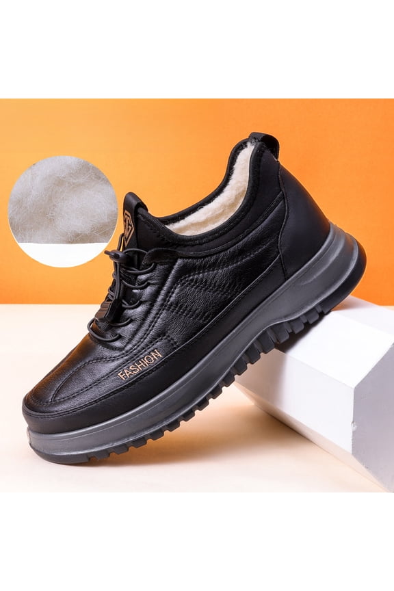 Men's Winter Snow Boots with Fleece Lining - -Slip Rubber Sole, Thickened Insulation & Ankle Support, Round Toe Design for Outdoor Traction on Ice & Snow - Casual Winter Footwear (Black, Super Fiber)