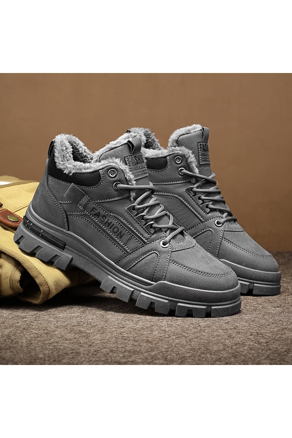 Men's Winter Snow Boots - Heavy-Duty -like Upper, Cushioned EVA Insole & Arch Support - Beige/Tan/Tortoise Brown - Slip-Resistant PVC Outsole - Lace-Up Winter Shoes for Cold Weather, Snow & Ice