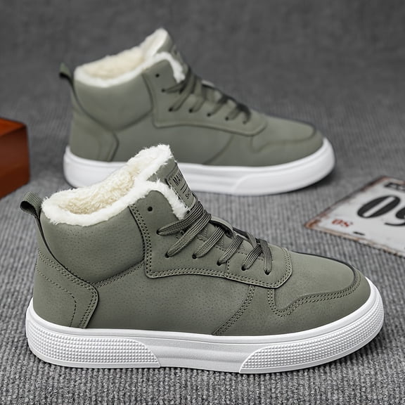 Men's Winter Snow Boots with -Like - Olive Green PU Upper, MD Traction Sole & Lace-Up Closure - Short Ankle-High Cold Weather Shoes for Ice, Snow, & Casual Outdoor (Warm Winter Footwear)