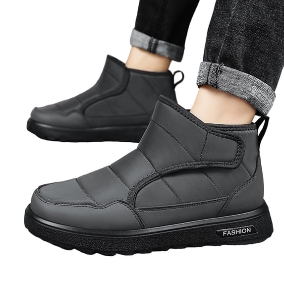Men's Winter Snow Boots, Mens Snow Boots Waterproof Winter Boots for Men Fur Lined Warm Ankle Boots Hook & Loop Closure Slip On Outdoor Boot Comfortable Walking Shoes, Gray US-8.5/EU-41