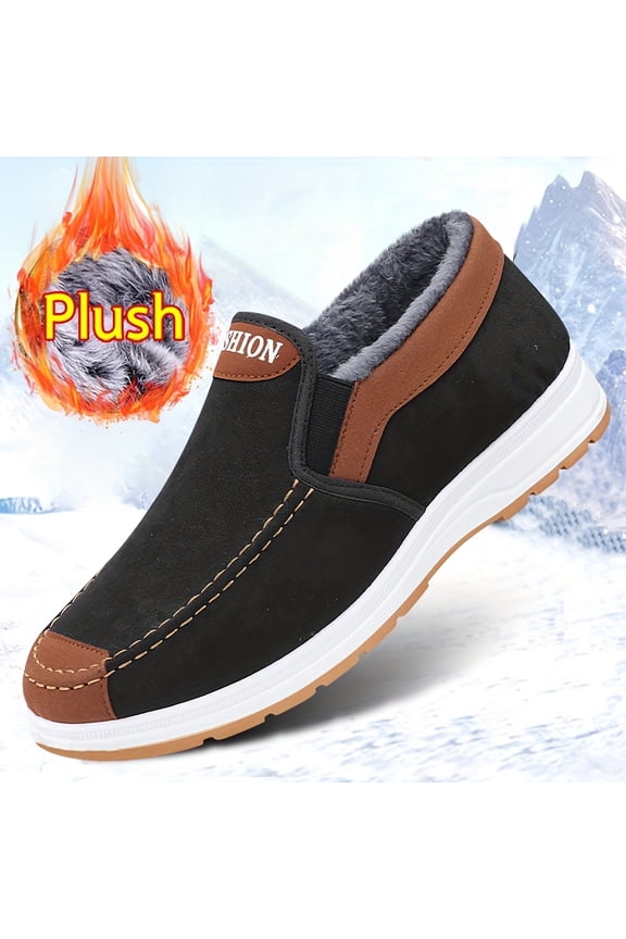 Men's Winter Snow Boots with Plush Lining & Ankle - Slip-On/Drop-Lock Closure, Ankle-High Traction Tread (PU Sole) for Ice & Snow - Casual Hiking, Outdoor Shoes - Warm Brown/Black Booties