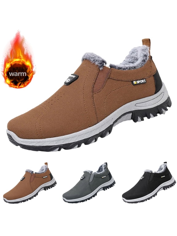 Men's Winter Snow Boots Short Ankle Booties Warm Faux Fur Lined Non Slip Thick Sole Waterproof Insulated Comfortable Outdoor Work Shoes for Cold Weather Walking Hiking Daily Wear,Gray 46(US-11)