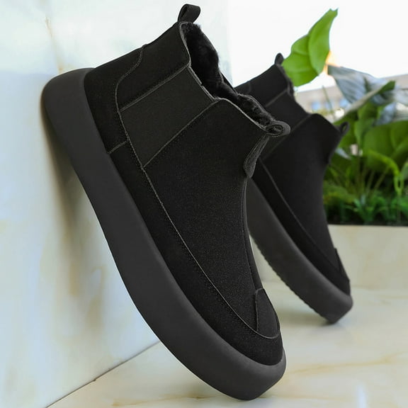 Men's Winter Snow Boots with Thickened Fleece & - Short Warm Cold-Resistant Rubber Sole for Ice Traction,  Cushioning - for snow, Ice, Slush - Outdoor Winter Shoes (Camping,) - Easy Slip-On/Lace-Up