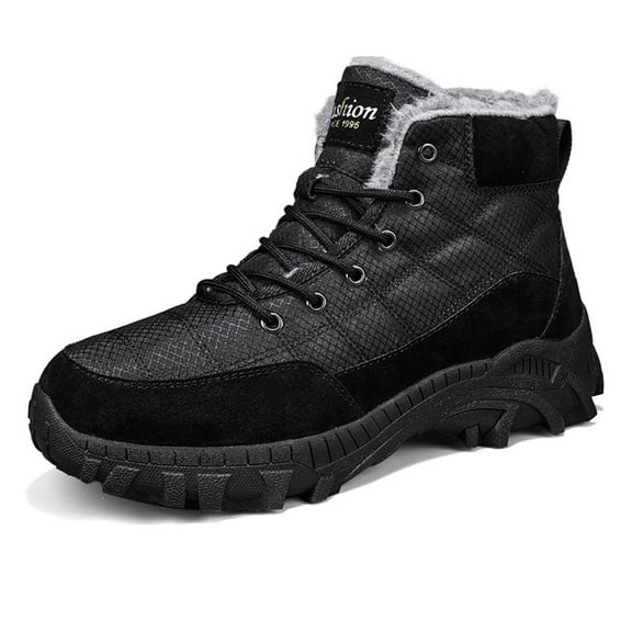 Men's Winter Snow Boots Warm Fur Lining Fashion Comfort Casual Outdoor Waterproof Hiking Boots Lightweight Lace Up Boots Black 11.5 US