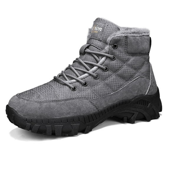 Men's Winter Snow Boots Warm Fur Lining Fashion Comfort Casual Outdoor Waterproof Hiking Boots Lightweight Lace Up Boots Gray 9.5 US