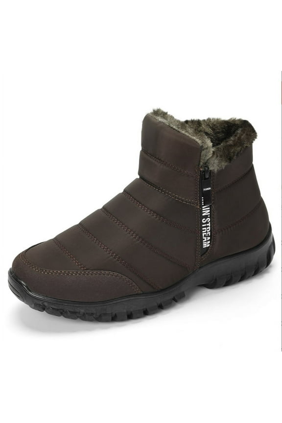 Men's Winter Snow Boots - Waterproof Fur-Lined Warm Ankle Booties | Slip-On with Zipper, Comfortable for Outdoor Walking