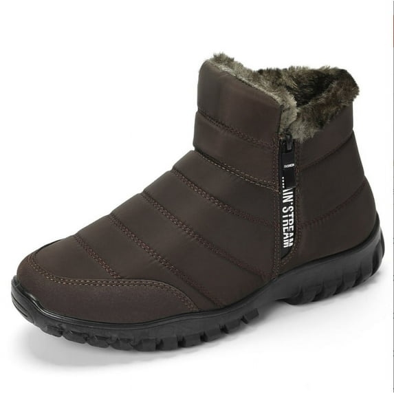 Men's Winter Snow Boots - Waterproof Fur-Lined Warm Ankle Booties | Slip-On with Zipper, Comfortable for Outdoor Walking