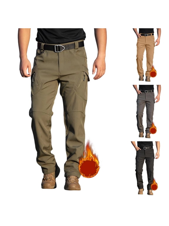Men's Winter Snow Ski Pants - Insulated Fleece Lined Water Repellent, Lightweight Outdoor Hiking Camping Fishing Pants (Suitable for -10℃ to 5℃) Khaki XL