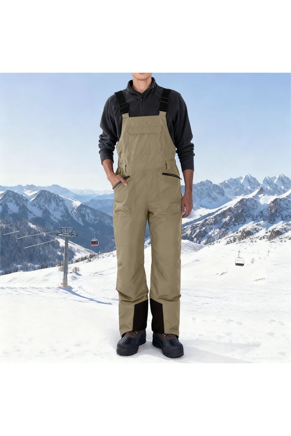 Men's Winter Snowpants Sleeveless Ski Overalls Adjustable Shoulder Strap Jumpsuit Insulated Ski Bib Pants Overalls Waterproof Windproof Trousers Jumpsuit Suspender Dungarees Brown XXL