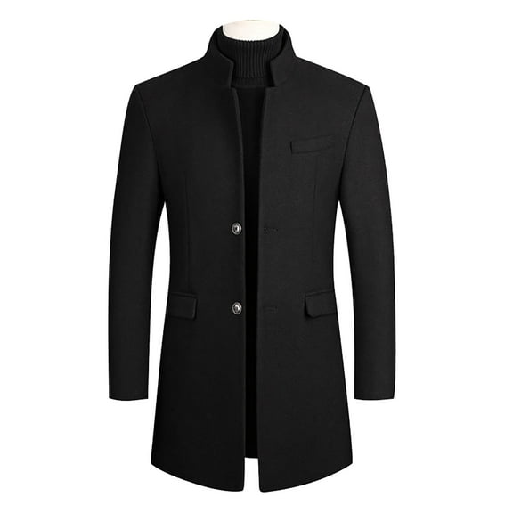 Men's Winter Solid Color Coat Long Sleeved Padded Leather Jacket Retro Coat Wool Long Jacket