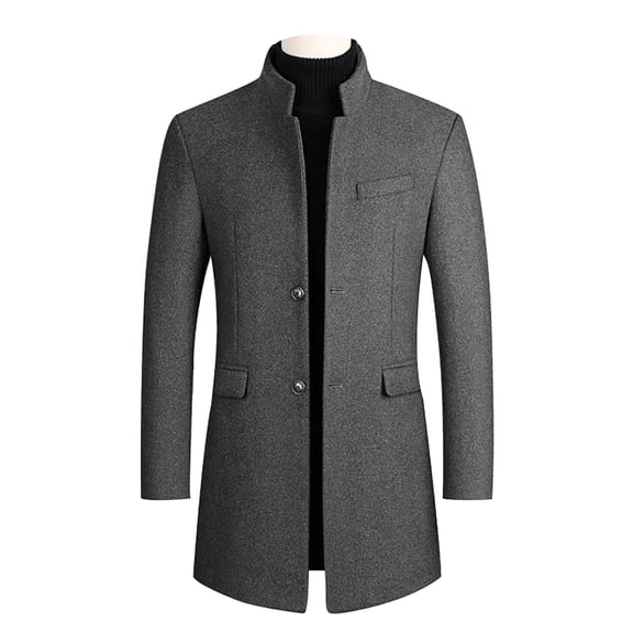Men's Winter Solid Color Coat Long Sleeved Padded Leather Jacket Retro Coat Wool Long Jacket