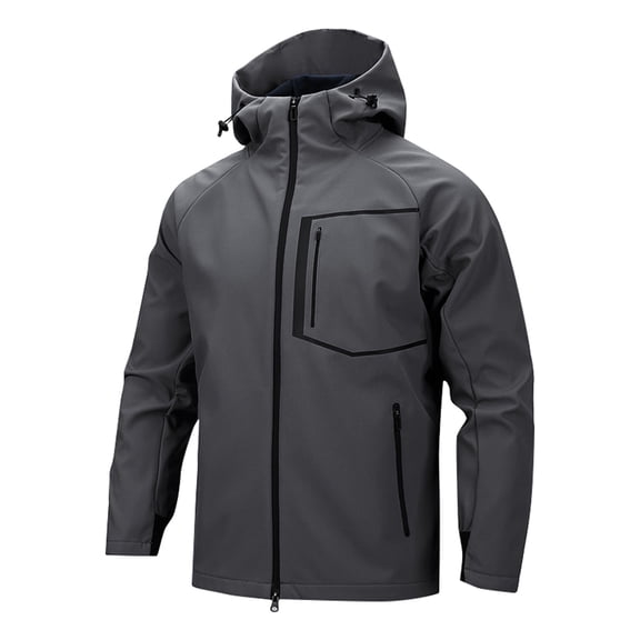 Men's Winter Solid Color Hooded Jacket, Business Casual Windbreaker Coat for Office Commute and Fall Winter Season Wear,Gray,M