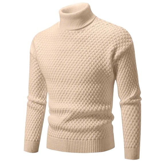Men's Winter Solid Color Sweater Casual Crewneck Knitted Top Warm Heavy Weight Underwear Tops Khaki 2XL