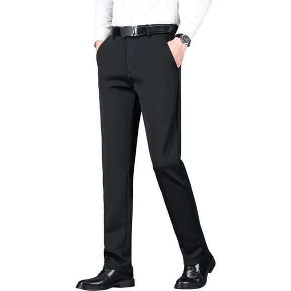 MEILIHUA Men's Winter Stretch Dress Pants - Thick 4-Way Elastic Formal Trousers with Back Embroidery