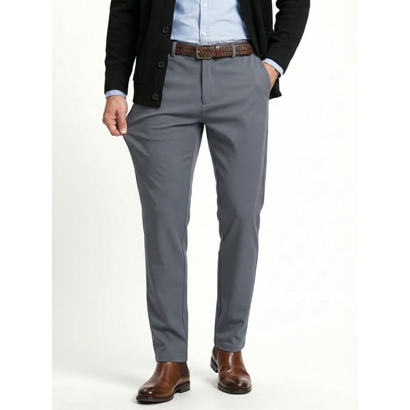 MEILIHUA Men's Winter Stretch Dress Pants - Thick 4-Way Elastic Formal Trousers with Back Embroidery