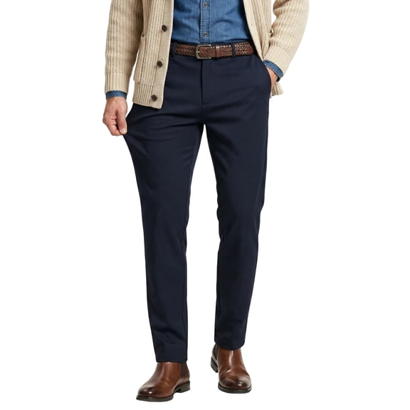 MEILIHUA Men's Winter Stretch Dress Pants - Thick 4-Way Elastic Formal Trousers with Back Embroidery