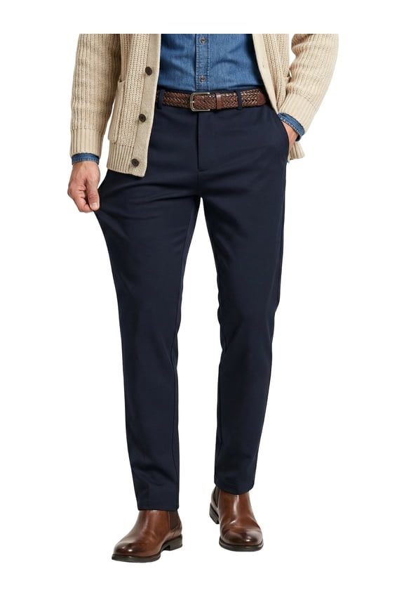 Men's Winter Stretch Dress Pants - Thick 4-Way Elastic Formal Trousers with Back Embroidery