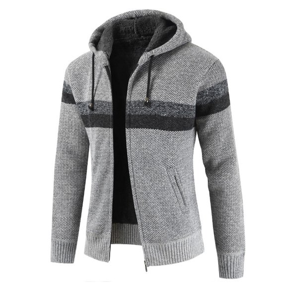 Men's Winter Sweater Coat Lined Hooded Cardigan Jacket Long Sleeve Warm Knit Outerwear for Casual Style