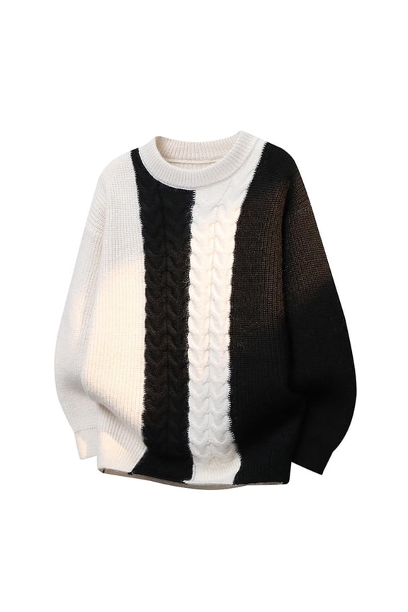 Men's Winter Sweaters Vintage Solid Color Long Sleeved Pullover Crew Neck Sweater Business Casual Tops Beige L