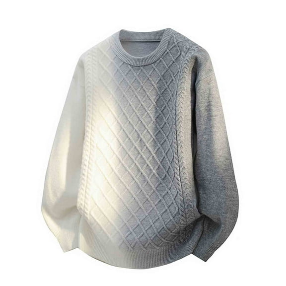 Men's Winter Sweaters Vintage Solid Color Long Sleeved Pullover Crew Neck Sweater Business Casual Tops White M