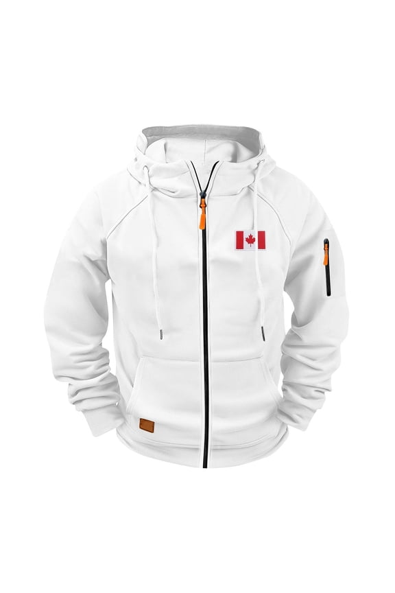 Men’s Winter Tactical Canada Flag Zip Hoodie - Patriotic Maple Leaf Hooded Jacket with Ergonomic Cut & Cargo Pockets (Durable Insulating Fabric)