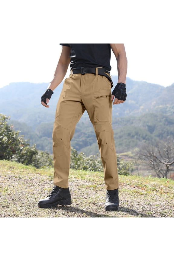 Men's Winter Tactical Cargo Pants, Thermal Fleece Lined Outdoor Snow Ski Hiking Work Khaki 3XL