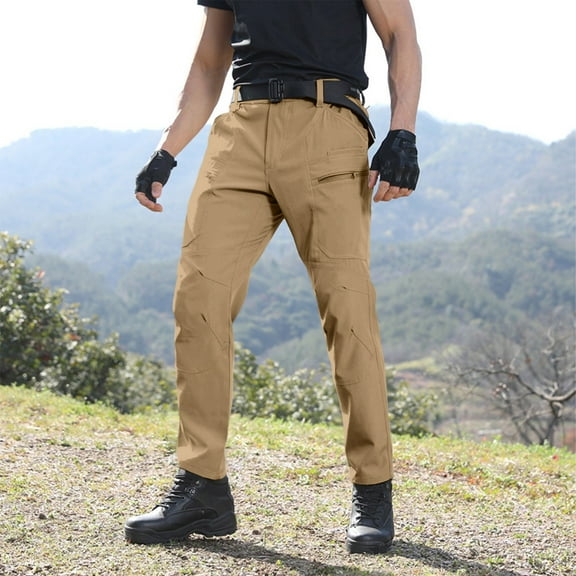 Men's Winter Tactical Cargo Pants, Thermal Fleece Lined Outdoor Snow Ski Hiking Work Khaki 3XL