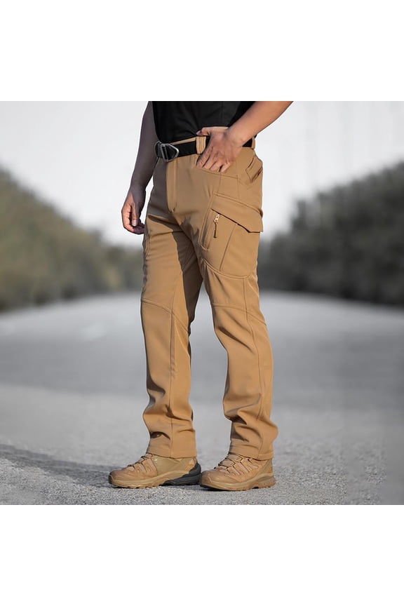 Men's Winter Tactical Cargo Pants - Thermal Fleece Lined Softshell, Windproof Outdoor Snow Ski Hiking Work Pants for Extreme Cold Weather Khaki XL