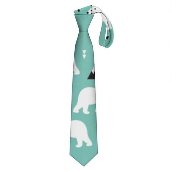 Men's Winter-Themed Polar Bear Print Necktie - Elegant Satin Formal Tie for Grooms & Professionals (Universal Fit, 58.3")