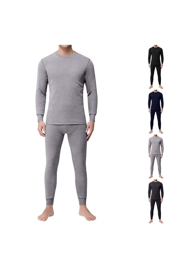 Men's Winter Thermal Base Layer Set, Golden Fleece Round Neck Long Sleeve Quick-Dry Top and Pants, Warm Sportswear For Fitness and Outdoor,Light Gray,M
